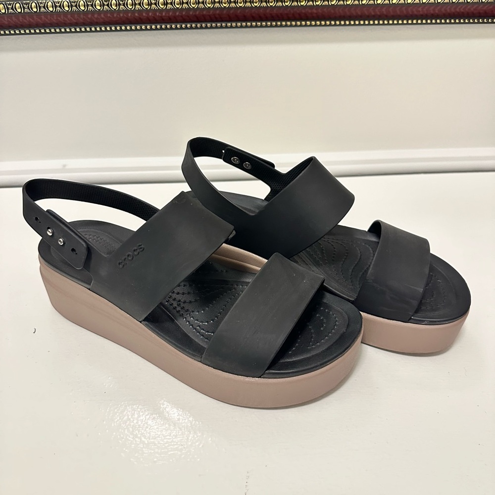 Stylish Black and Tan Women's Platform Sandal CROCS brand